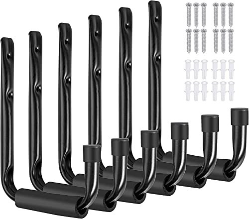 KAHEIGN 6Pcs Wandhaken Garagenhaken Aufbewahrungshaken, 15CM Stahl Gerätehaken mit EVA-Schaum Schwerlast Aufbewahrungshaken Tragkraft 18kg Leiterhaken Werkzeug für Garage Keller Schuppen Küche
