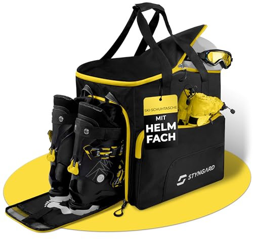 STYNGARD Skischuhtasche mit Helmfach und belüftetem Stiefelfach [54 L] - Ski Stiefeltasche mit Rucksackfunktion und Stauraum für Skizubehör - Tasche für Skischuhe Modell SÖLDEN