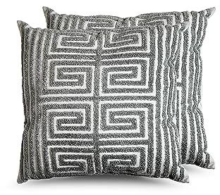 Juego de 2 Cojines 43x43cm 80% Poliéster + 20% Algodón para Sofa con Relleno Incluido Extra Suave al Tacto, Cojines Estampado Decorativo Hogar - Greca Gris