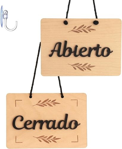 Smile BB- Cartel Abierto Cerrado para Tiendas, Bares, Restaurantes, Letrero Abierto Cerrado en Madera con Letras en metacrilato incluye Ventosa Fabricado en España