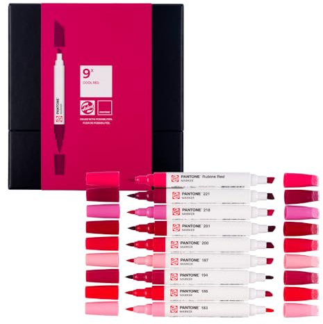 Talens | Pantone Set di 9 Marcatori Cool Red | Penna a Doppia Punta con Pennello e Punta a Scalpello | Inchiostro Pigmentato a Base d'Acqua nei Colori Pantone