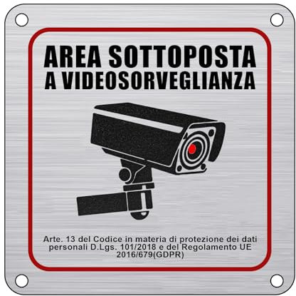 Flintronic 1 Pezzi Cartello Area Videosorvegliata Alluminio, 15x15cm Proprietà Privata Cartelli Metallo con Avviso GDPR, con Adesivo 3M e Fori Preforati, per Casa e Negozio, Interno ed Esterno