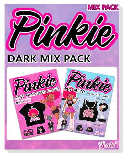 Lovein Pinkie Iron on Transfer Paper for Inkjet Printer & No Heat Transfer Paper for Dark T Shirts (Mix Pack, 20 Sheets, 8.5x11) Heat Transfer Paper & Printable Heatless Transfer Vinyl for Dark