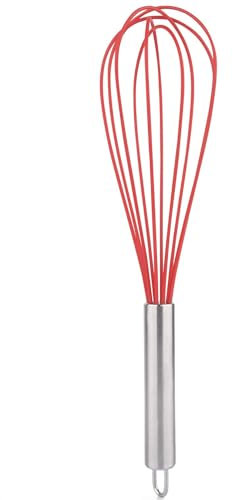CHEFZOCO Batidor manual, Varillas de batir, Mezclador manual, Batidor de cocina, Batidor de huevos, Apto para Mezclar, Revolver la Masa, Huevos, Longitud 20 cm, Silicona y Acero inoxidable, Rojo
