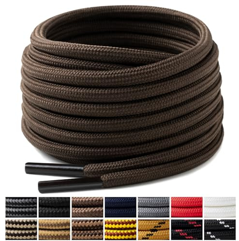 Handshop 2 Pares de Cordones Redondos para Botas 4 MM Athletic Cordones de Zapato de Repuesto 120-180cm Cordones para Correr Deporte Caminar (Café 120cm)