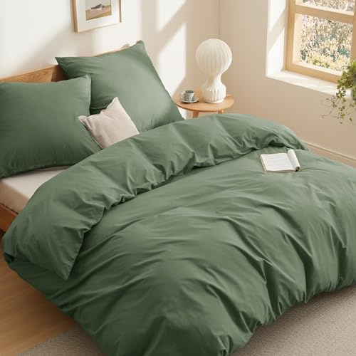 BEDSURE Ropa de cama 220x240 Algodón Grisoliva - Juego de ropa de cama 220 x 240 cm Funda nórdica de 3 piezas con 2 fundas de almohada 80x80 cm, Oeko-TEX Bedding Verde con cremallera