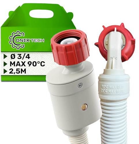 Aquastop Manguera Lavadora y Lavavajillas 2,5m y Válvulas Ø 3/4″ Rango de Presión 0,2-10 Bar Hasta el 90°C - Garantía de 5 Años - ONIX TECH