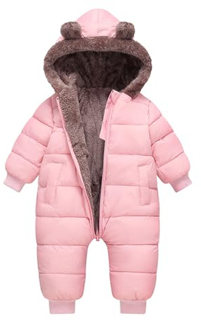 AiWMGL Baby Boys Girls Snowsuit 12-18 Months Winter Clothes Suit Hooded Jumpsuit Romper Bear Outfit Infant Warm Coat Outwear Overcoat Pink