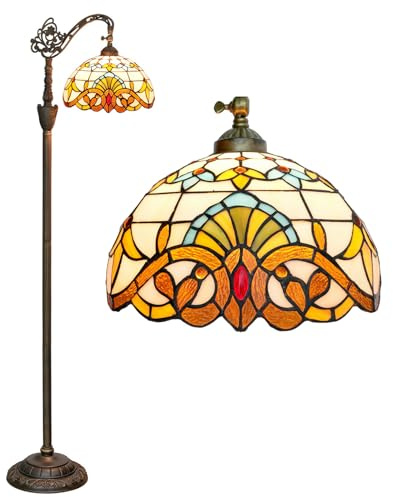 BOTOWI Lámpara de pie Estilo Tiffany Lámpara de Vidrio Manchado Barroco Lámpara arqueada 12X18X63 Cuello de Cisne Esquina Ajustable Luz de Lectura de pie Decoración Dormitorio Sala de Estar,Beige