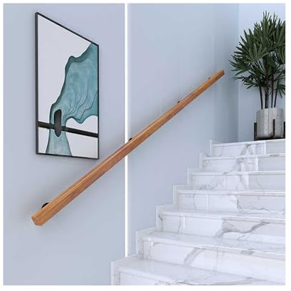 HBOOMOEM Ringhiera Per Scale Da Parete，Corrimano Per Scale In Legno Antiscivolo，Include Un Kit Di Installazione，Installazione Semplice, Adatta A Patii, Portici E Porte.(500CM/196.9in)