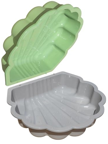 Sand- & Wassermuschel 2er Set für Kinder – Sandkasten & Planschbecken aus robustem Kunststoff, Outdoor Spielzeug für Garten & Terrasse, Pastell Grün/Grau, ab 18 Monate
