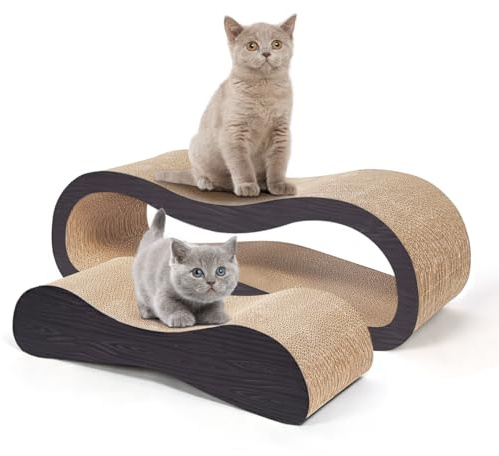 Simple Delxue 2 in 1 Large Cardboard Cat Scratcher Lounger，Cat Scratching Board for Indoor Cats,100% Recyclable&Reversible Horizontal Scratching Pads Prevents Furniture Damage,Brown