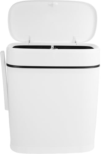 NESTINGHO Toilet Brush and Rectangular Trash Can with Lid, White Multipurpose Bathroom Waste Bin for Narrow Spaces, Integrated Storage Holder for Home Toilet Cleaning