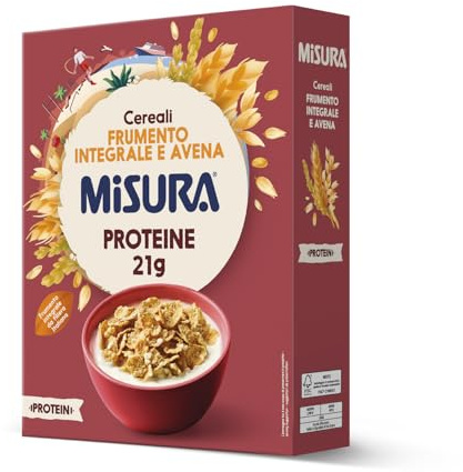 Misura Protein Fiocchi di Cereali Proteici con Frumento Integrale, Riso e Avena - Ricchi di Proteine e di Fibre, Packaging in Carta Certificata FSC, Confezione da 320 g