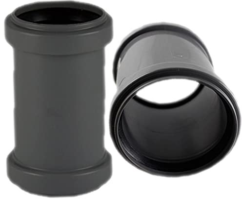 MegaHaustechnik HT Doppel Über Schiebe Muffe Verbinder für Rohr Außendurchmesser 90mm 9,0cm DN90 mit 2 Steck Muffen + Gummi Dichtungen Abwasser Abfluss Leitung Kunststoff PP grau Kupplung