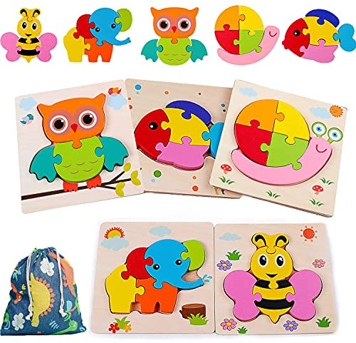 Holzpuzzle ab 1 2 3 4 Jahren,Holzspielzeug für Kinder,3D Kinder Holzpuzzle Steckpuzzle Holz,Montessori Spielzeug Lernspielzeug Weihnachten Geburtstag Geschenk für Baby Mädchen und Junge