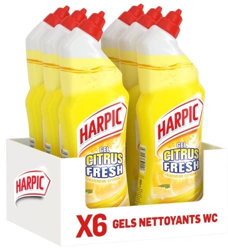 Harpic Gel WC Fraicheur Citron - 100 pourcent nettoyant avec un agréable parfum, Agrume, 750 ml (Lot de 6)