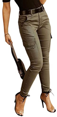 Onsoyours Pantalon Cargo Femme Multi-Poches Streetwear Taille Haute Hip Hop Sport De Travail Outdoor Pants Armée Verte M