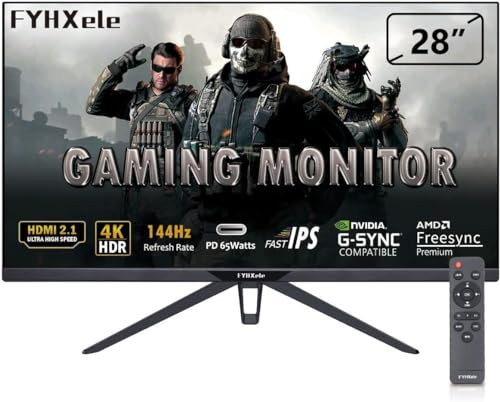 FYHXele 28 Zoll 4K 144Hz Gaming Monitor UHD (3840x2160) Fast IPS 1ms 16:9 PC Monitor 400 cd/m² AMD FreeSync Premium HDR 400 HDMI2.1 HDMI2.0 DisplayPort1.4 VESA100*100mm