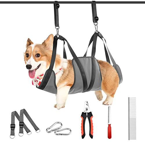Dog Grooming Hammock Harness, Pet Grooming Helper Dog Sling for Nail Clipping Trimming, Dog Hammock Restraint Bag for Small Medium Breeds Ear/Eye/Hair Care (Small)