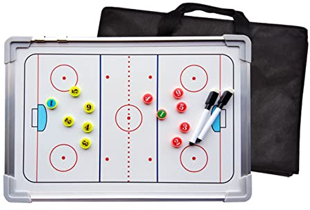 Joyeee Grand tableau tactique pour hockey sur glace, double face, étanche, avec joueur d'athlète magnétique et palets, marqueur magnétique effaçable à sec avec gomme, sac de rangement