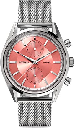 DeTomaso ARMONIA Chronograph Rosa Damen-Armbanduhr Analog Quarz Mesh Milanese Silber