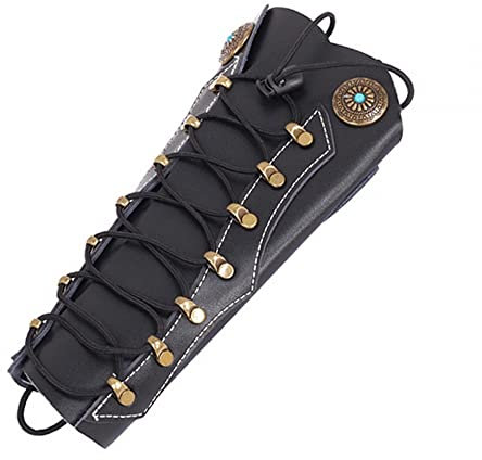 DONGKER Bogenschießen Armschutz, Traditioneller Mittelalter Armschoner, PU Leder Arm Rüstung Manschette, Zubehör für Bogensport