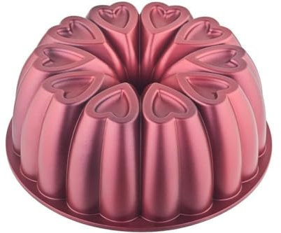 Generisch Kuchenform mit Antihaftbeschichtung, Herzform, 25,4 cm Backform, geriffeltes Aluminiumguss, leicht zu reinigen, strapazierfähig, Titanbeschichtung (Rot, Rund)