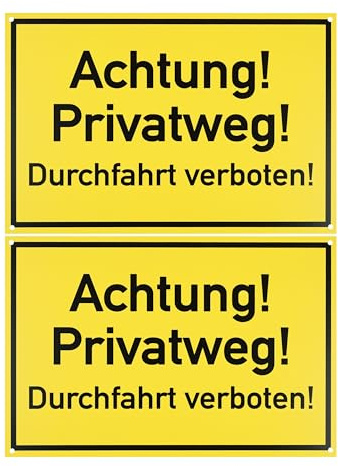 Hinweisschild Achtung! Privatweg! Durchfahrt verboten!, 2 Stück, 30 x 20 cm, 1 mm starkes PVC Schilder mit Bohrlöchern, Schild Privatweg, Einfahrt privat Warnschild, Verbotsschild Privatgrundstück