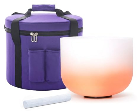 Hye-eun 11inch 432hz D Note Frosted Quartz Crystal Singing Bowl Orange Color Navel Chakra for Yoga Healing Sound Energy Vibration Balance with Carry Bag