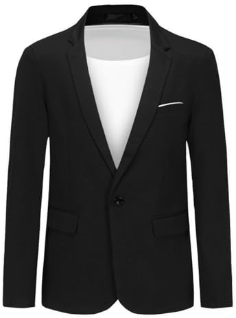 Allthemen Mens 1 Button Blazer Sporty Slim Fit Suit Tuxedo Casual Lightweight Jacket Black L