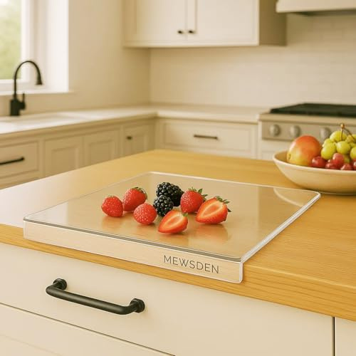 Acrylic Cutting Board with Counter Lip, Clear Cutting Boards for Countertop Protector, Non-Slip Cutting Board for Kitchen Counter, Aesthetic Kitchen Decor Gadgets House Warming Gifts(16.1x12.5)