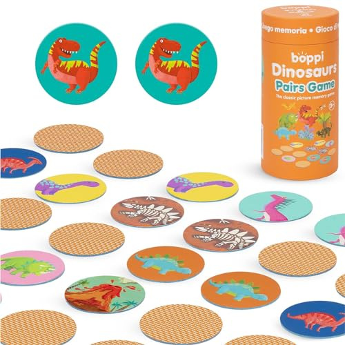 boppi Gioco di memoria a coppie/Gioco di abbinamento per bambini piccoli - Coinvolgente gioco educativo/Montessori di abbinamento memoria per bambini dai 3 anni in su - Dinosauri