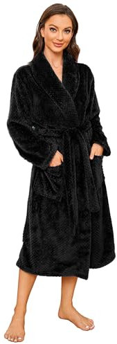 HEARTNICE Damen Fleece Bademantel Morgenmantel weich warm Bademantel Damen Plüsch flauschig Bademäntel Saunamantel Hausmantel (Rußschwarz, L/XL)