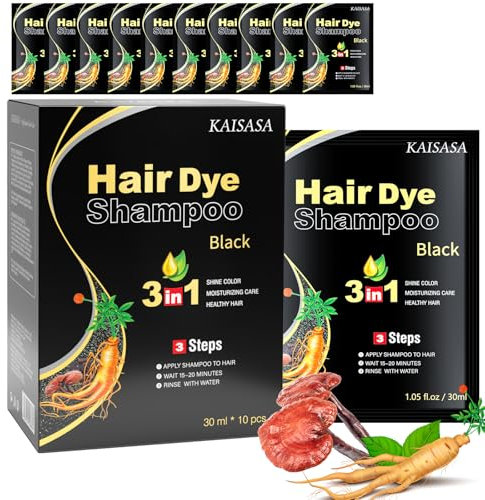 Hair Dye Shampoo 3 en 1 champu canas, 10PCS Hair Color, Champú Color Tinte Pelo Champu Canas Instantáneo, Champú para Teñir el Cabello Negro Natural para Hombres y Mujeres (Negro)