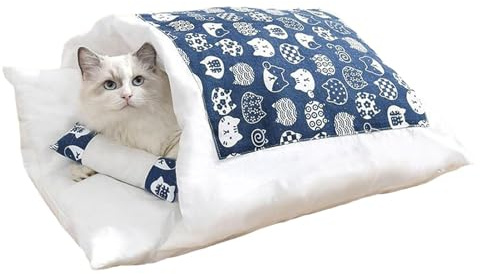 Kattsovsäck – tvättbar katttunnelsäng, husdjurssäng med | mysig grotta stil kattbädd halvsluten självvärmande, mjuk ortopedisk kattmyspåse för vinter inomhus liten hund