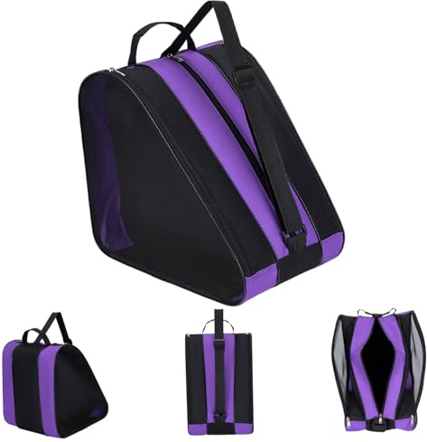 Roller Skate Bag 3 Layer Heavy Duty Ice Skate Bag Breathable Waterproof Scratch-Resistant Oxford Figure Skate Bag with Tote & Adjustable Strap Zippered 11x15x14in Skate Bag for Kid, Ice Skate Bag, R