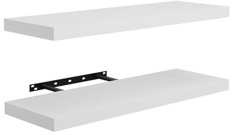 FURNITABLE Schweberegal 20x60cm, Wandregal 2er Set Leicht zu Montieren Regalbrett für Schlafzimmer, Büro, Wohnzimmer und Küche - Weiß