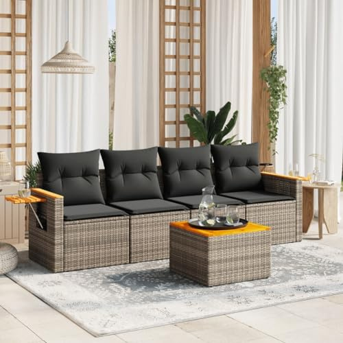 Qnhdfrt Set di 5 pezzi per divano da giardino, in rattan sintetico, con cuscino, spazio e tavolo pieghevole, per terrazza, balcone, giardino