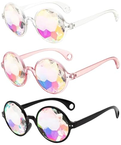 QLHNGUZ 3 PCS Kaleidoscope Diffraction Glasses Rainbow Prism Sunglasses Goggles Rave Glasses for Halloween Christmas Party Masquerade Festival