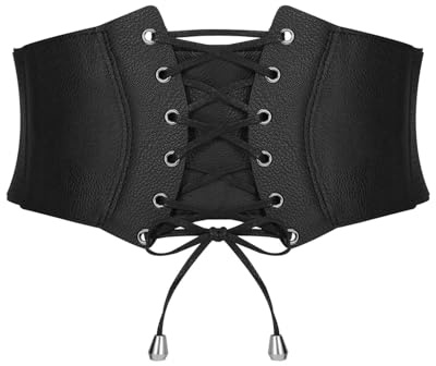 ZAMXHUG Corsé elástico ancho para mujer y niña Cinturón para mujer con cordones atados vintage de piel sintética regalos para cinturón corsé negro,Corsé para Carnaval, Talla única