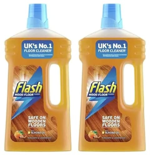 Flassh Wood Floor Cleaner with Almond Oil, Mandarin & Cedarwood, 1L, Twin Pack, 2 Count