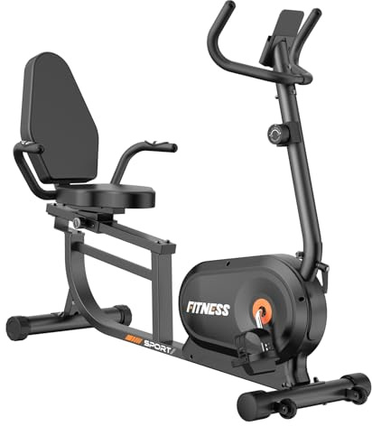 Dskeuzeew Vélo d'appartement Semi-Allongé Magnétique,16 Niveaux de Résistance, Charge 180kg, Ergomètre avec Dossier Réglable, Écran LCD & Capteur de Pouls pour Seniors et Rééducation