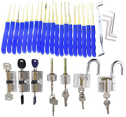 TPM Go - Set di 7 blocchi trasparenti con 24 grimaldelli per fabbri professionali, colore: Blu