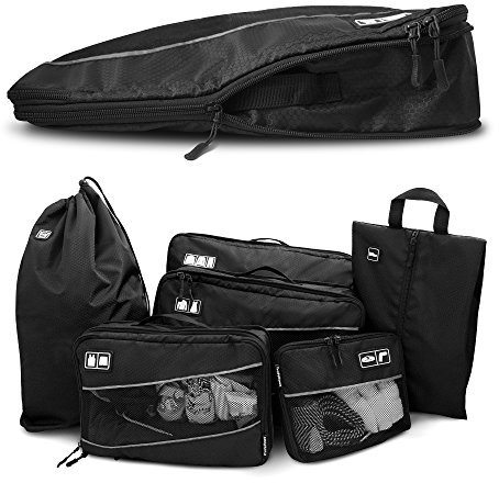 Premium Kompressions-Kleidertaschen I Ultraleichtes 6-teiliges Koffer-Organizer-Set I Platzsparende Packtaschen mit Kompression-Effekt I Reise-Pack-WŸrfel-Set