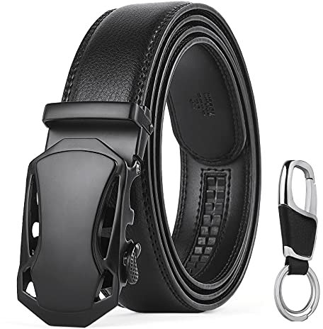 flintronic Herren Gürtel,Hochwertiges Leder material Ratsche Automatik Gürtel für Männer Ledergürtel Breite 3.5cm Länge 144CM-Schwarz (inkl Schlüsselbund & Geschenkbox)