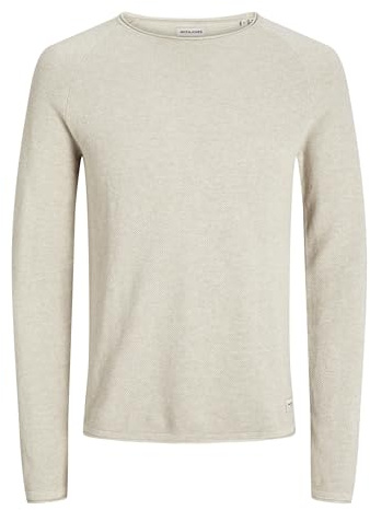 JACK & JONES Herren Jjehill Knit Crew Neck Noos Pullover, Weiß (Oatmeal/Melange), S