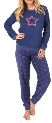 Dam frotté pyjamas långärmad pyjamas med manschetter och stjärnor utseende – 291 201 13 942, blå, 44