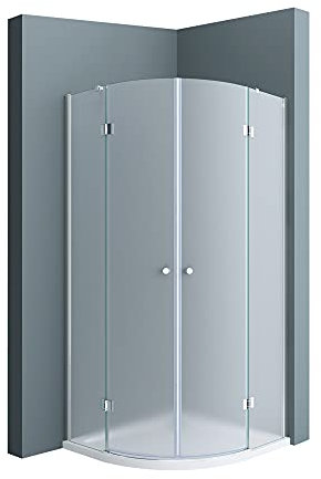 doporro Duschkabine 90x90 viertelkreis Dusche Duschabtrennung inkl. flache-Duschwanne ESG-Sicherheitsglas Satiniert Easy-Clean-Beschichtung Ravenna02VS