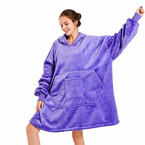 REDESS Sweat à capuche Blanket, couverture portable Oversized Sherpa avec manches et poche géante, sweat à capuche confortable pour adultes et enfants